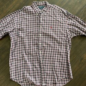 POLO RALPH LAUREN Red Purple and Black Plaid Long Sleeve Button Down, Size XL